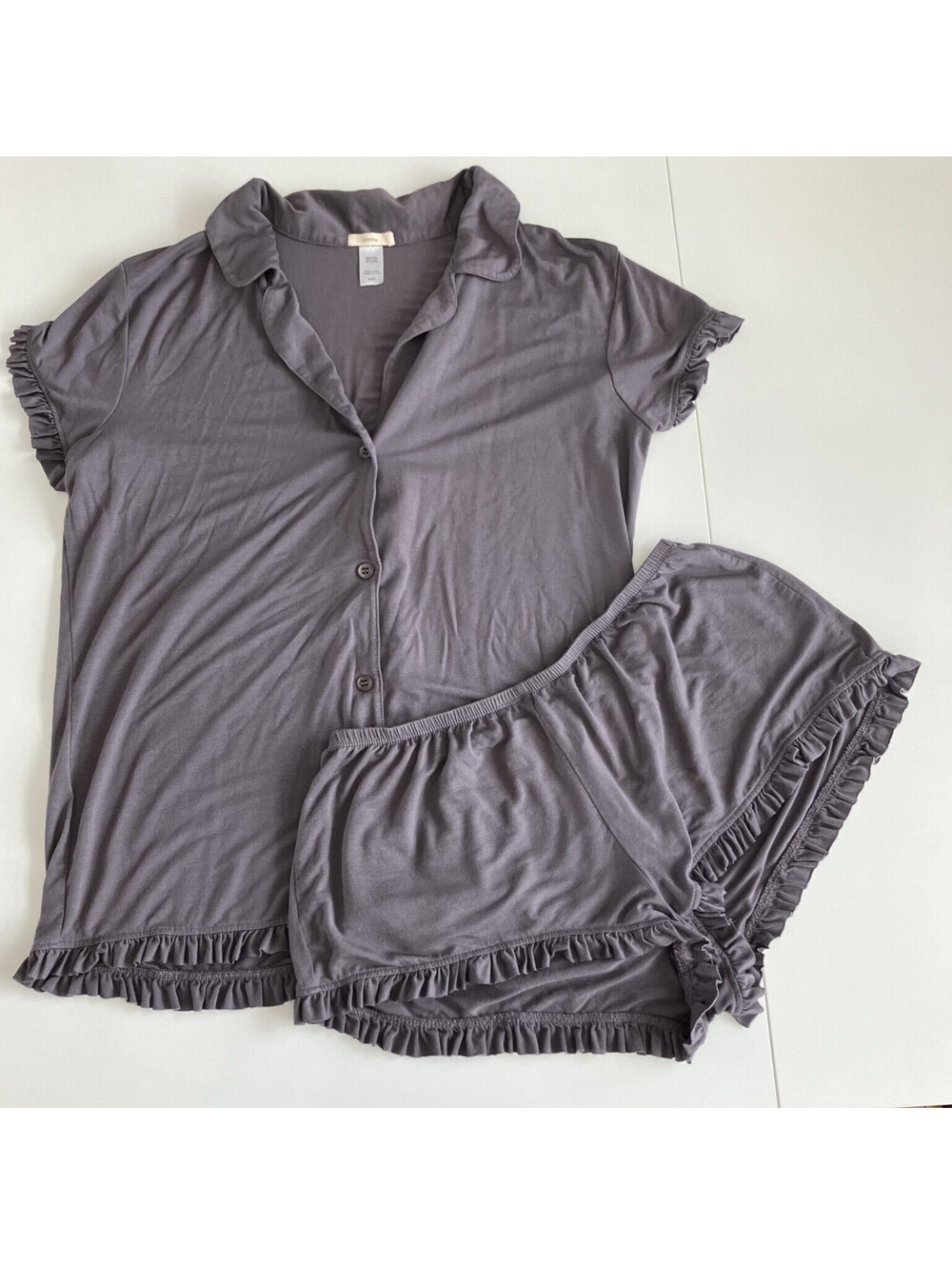 Eberjey Modal Pajama Set Shorts Ruffles Quiet Luxury Dark Coquette Medium